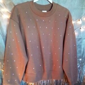 Stylish Mocha & Silver Rhinestone Studded Sweater